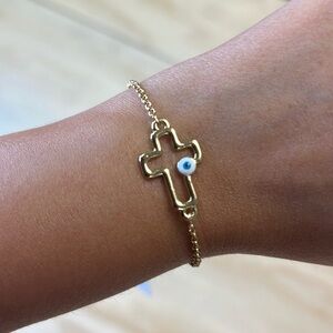 18K Gold Plated Adjustable Cross Eye Bracelet